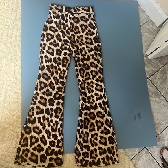 H & M summer bell bottom cheetah print pants elastic waist Bodycon xs/s concert - Picture 5 of 5